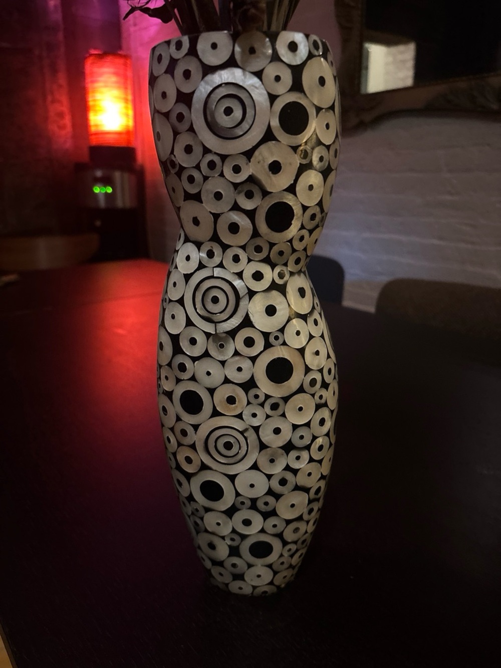 R & Y Augousti Black & White Circular Bamboo Shell Vase